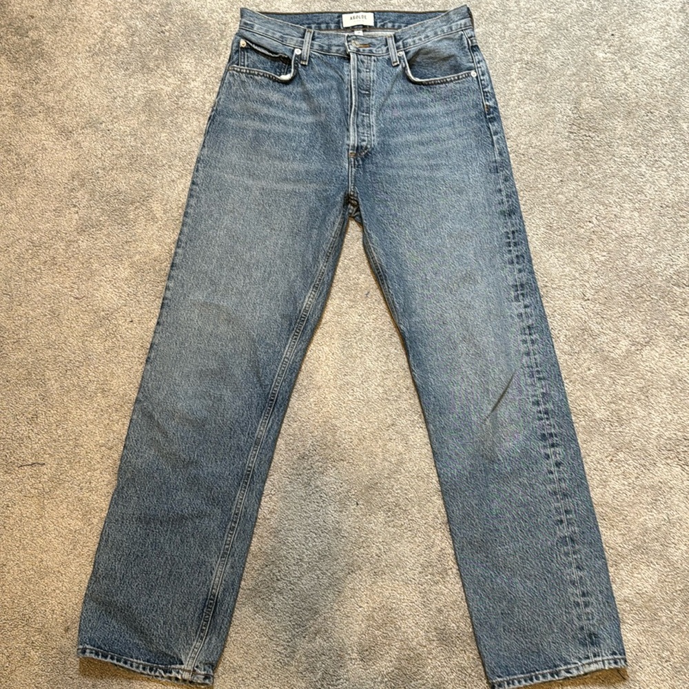 Agolde Straight Leg Jeans in Medium Blue Wash